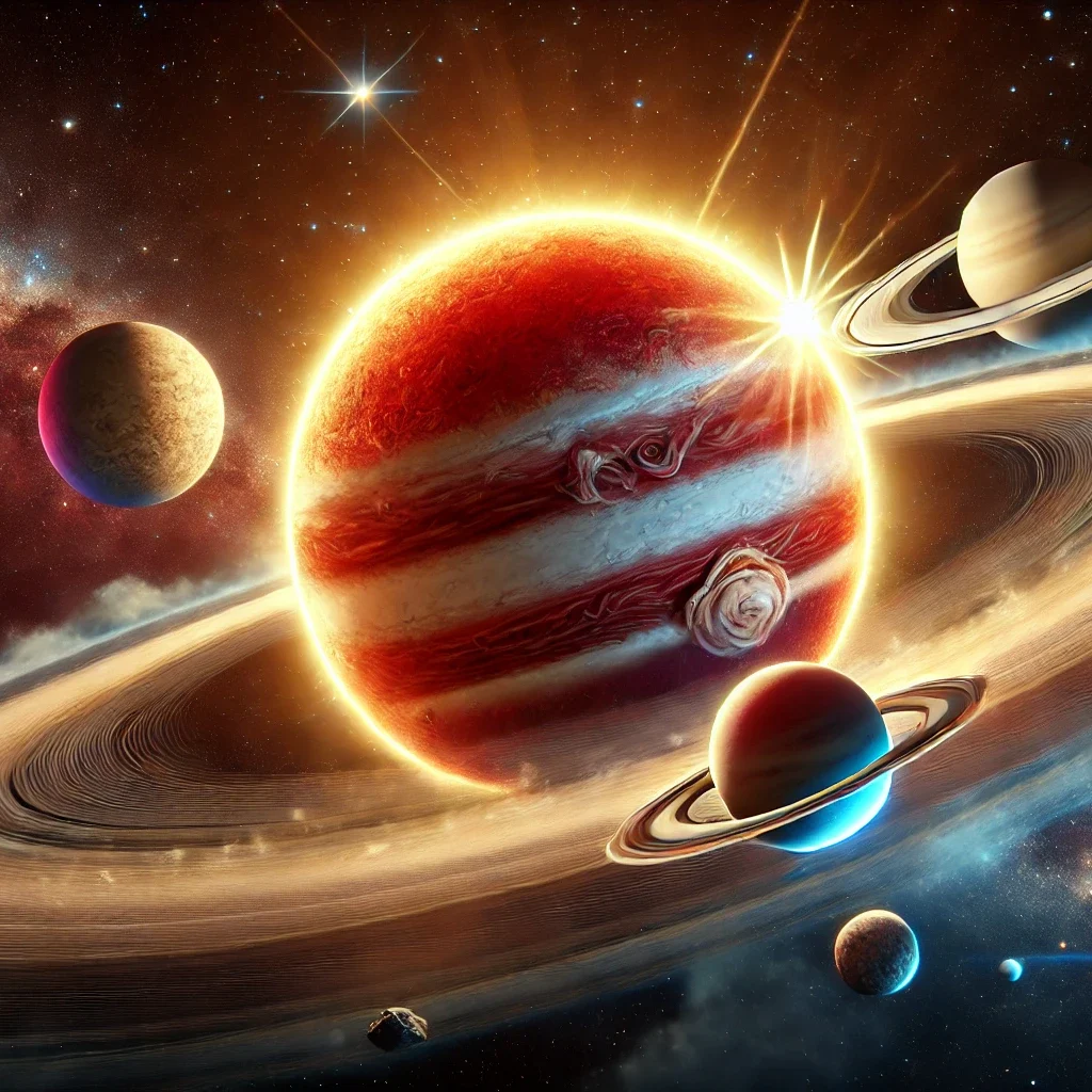 DALL·E 2025 01 21 04.24.00 A 3D model of the solar system featuring the planets with highly detailed textures such as cloud formations on Jupiter the red surface of Mars and